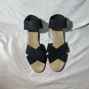 Charleston Shoe Co. Cross Strap Black Slingback Wedge Sandals Size 7 1 inch heel